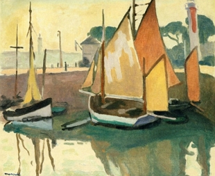 Pintura do Porto de la Rochelle com barcos