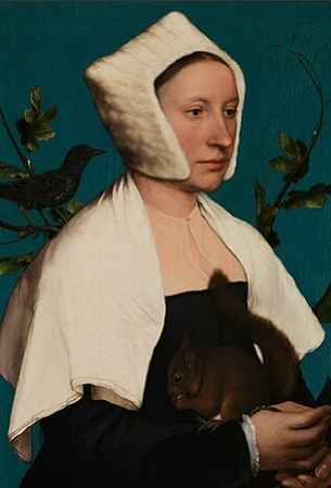Retrato de uma senhora com esquilo, pintura.