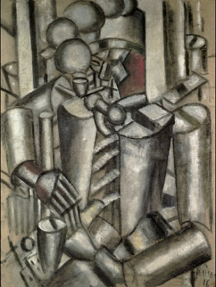 Pintura cubista mostrando soldado com cachimbo