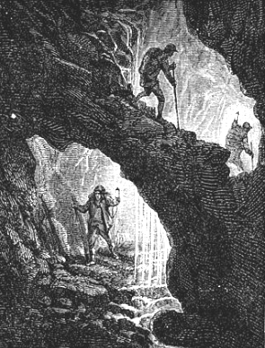 Ilustração mostrando homens numa caverna