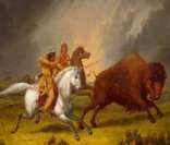 Índios norte-americanos caçando um bisão