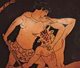Teseu, herói grego, matando o Minotauro