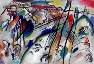Pintura colorida e abstrada denominada Improvisa&ccedil;&atilde;o 28 de Wassily Kandinsky