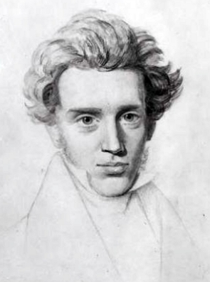 Retrato pintado em preto e branco de S&oslash;ren Kierkegaard
