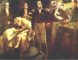 Pintura mostrando a abdicação de Dom Pedro I