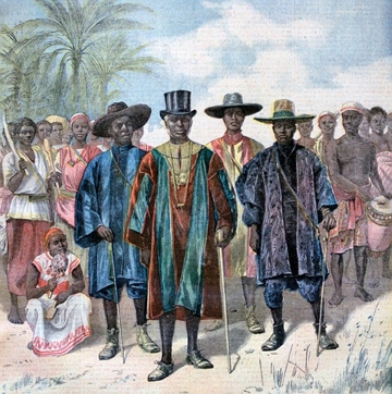 Pintura mostrando africanos usando roupas inglesas