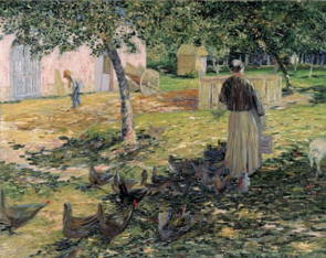 Pintura Alimentando as galinhas de Charles Angrand