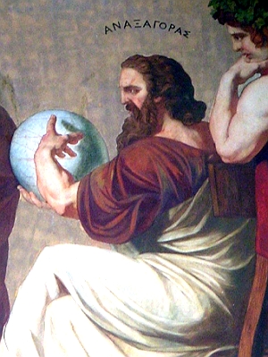 Pintura do fil&oacute;sofo Anax&aacute;goras segurando um globo