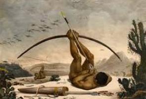 Pintura de um &iacute;ndio usando arco e flecha