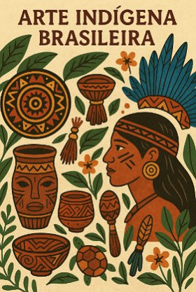 Ilustra&ccedil;&atilde;o mostrando v&aacute;rios tipos de arte dos ind&iacute;genas brasileiros