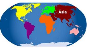 Mapa mundo com a &Aacute;sia no destaque