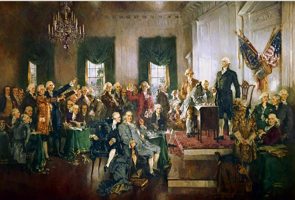 Pintura da assinatura da Constitui&ccedil;&atilde;o dos Estados Unidos