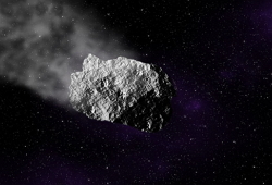 Ilustração de um asteroide no espaço.