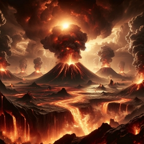 Ilustra&ccedil;&atilde;o mostrando vulc&atilde;o em erup&ccedil;&atilde;o