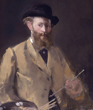 Autorretrato de Manet, usando chapéu e segurando uma paleta