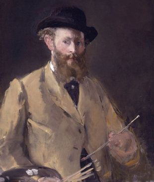 Autorretrato de Manet, usando chap&eacute;u e segurando uma paleta