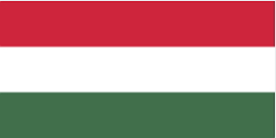 Bandeira da Hungria, très faixas horizontais nas cores vermelho, branco e verde, de cima para baixo.