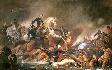 Pintura de Cena de uma batalha com soldados sobre cavalos