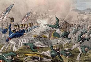 Pintura da Batalha de Churubusco durante a Guerra Mexicano-americana