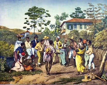 Pintura de Rugendas mostrando uma roda de batuque no come&ccedil;o do s&eacute;culo XIX