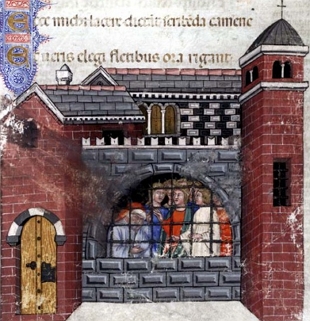 Pintura medieval mostrando o fil&oacute;sofo Bo&eacute;cio preso