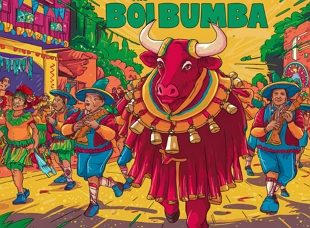 Ilustra&ccedil;&atilde;o colorida representando o Boi Bumba
