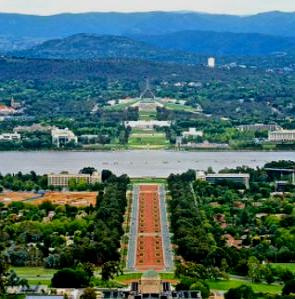 Camberra, capital da Austr&aacute;lia, vista a&eacute;rea.