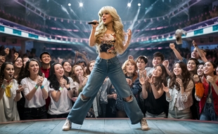 Ilustra&ccedil;&atilde;o mostrando uma cantora pop fazendo um show musical