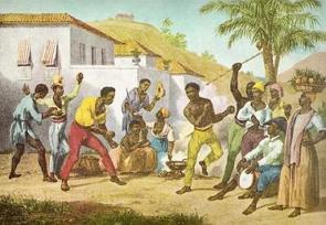 Pintura hist&oacute;rica Jogar Capoeira, pintura de Rugendas, de 1835