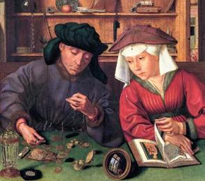 Pintura mostrando um casal de burgueses no final da Idade Média