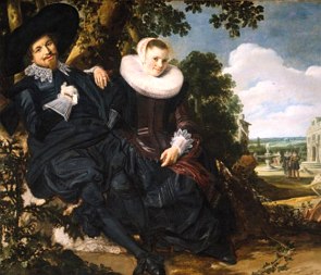 Pintura de um homem e uma mulher sentados abaixo de uma &aacute;rvore