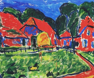 Pintura de casas vermelhas