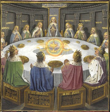 Pintura medieval representando os cavaleiros da T&aacute;vola redonda