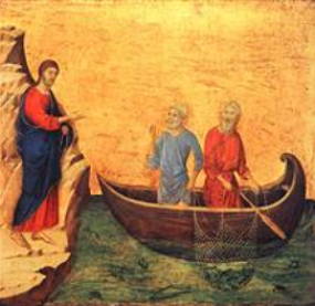 O Chamado dos Apóstolos Pedro e André, obra de Duccio