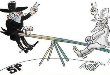 Charge sobre a pol&iacute;tica do caf&eacute; com leite