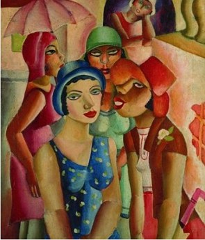 Pintura de Di Cavalcanti retratando Cinco moças de Guaratinguetá