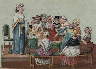 Pintura mostrando mulheres do Clube Patri&oacute;tico das Senhoras de 1791