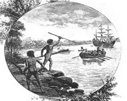 Imagem mostrando a chegada dos europeus na Austr&aacute;lia: in&iacute;cio da coloniza&ccedil;&atilde;o da Oceania