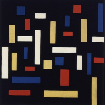 Pintura de fundo preto com v&aacute;rios ret&acirc;ngulos coloridos