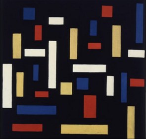 Pintura de fundo preto com vários retângulos coloridos