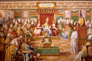 Pintura do s&eacute;culo XVI retratando o primeiro Conc&iacute;lio de Niceia