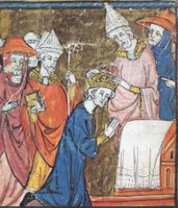 O rei franco Carlos Magno sendo coroado