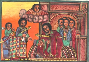 Pintura do s&eacute;culo XVII mostrando a coroa&ccedil;&atilde;o do imperador et&iacute;ope Zara Yaqob