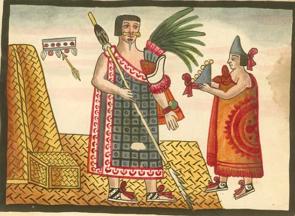 Pintura mostrando a coroação do rei asteca Montezuma I