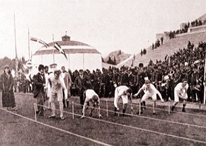 Foto da largada da corrida de 100 metros na Olimp&iacute;ada de 1986