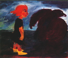 Criança e o grande pássaro, obra expressionista do pintor alemão Emil Nolde