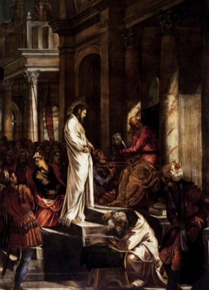 Pintura retratando Jesus Cristo na frente de Pilatos