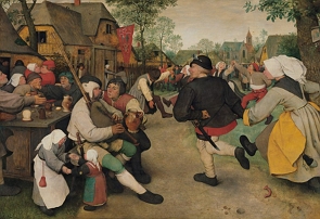 Pintura mostrando camponeses dan&ccedil;ando