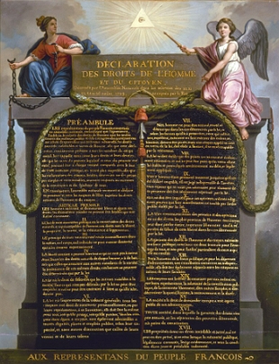 Pintura representando o documento da Declara&ccedil;&atilde;o dos Direitos do Homem e do Cidad&atilde;o
