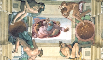 Pintura da Capela Sistina mostrando Deus separando a terra da &aacute;gua nos primeiros dias da cria&ccedil;&atilde;o do mundo.